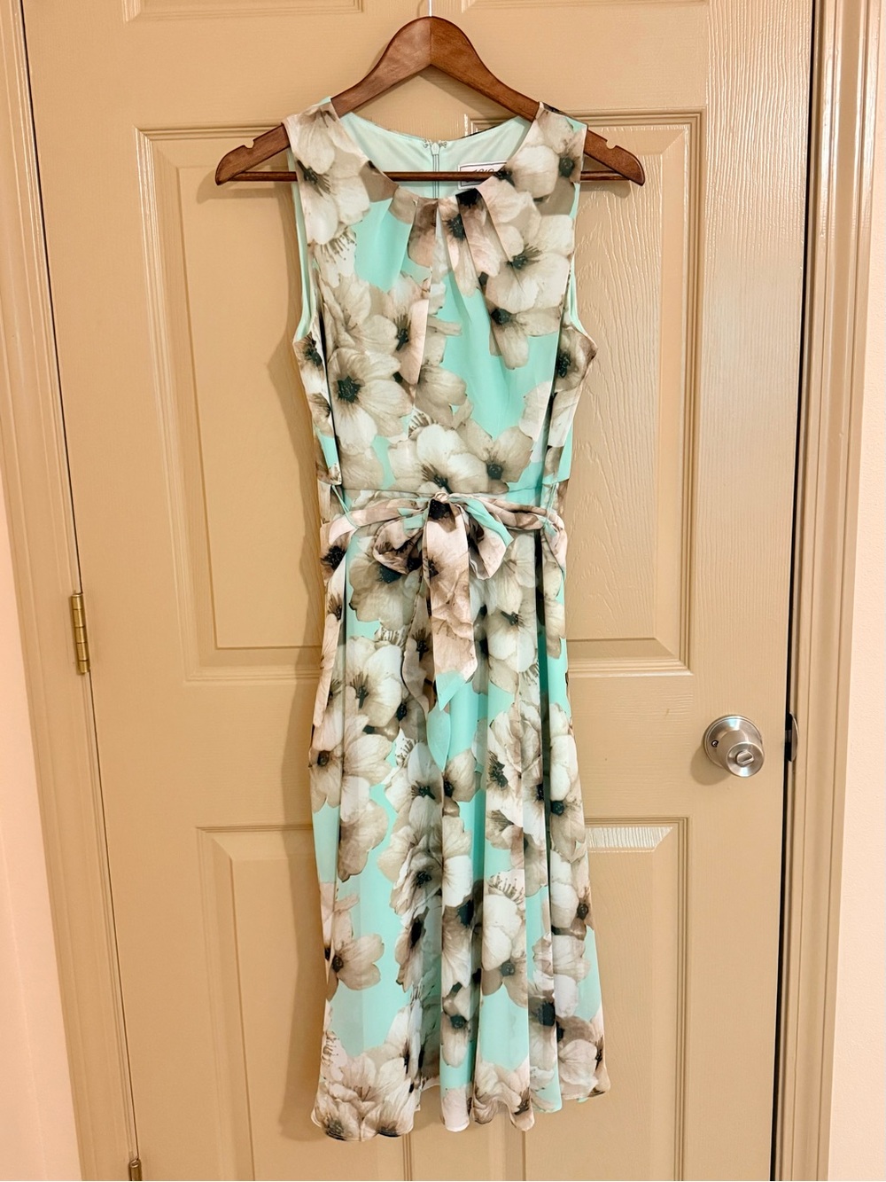 Floral Mint Sleeveless Midi Dress with Waist Tie